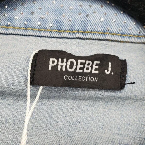 PHOEBE J. Jacket Womens XL Blue Rhinestone Button-Up Long Sleeve Denim *NWT* - Picture 2 of 10